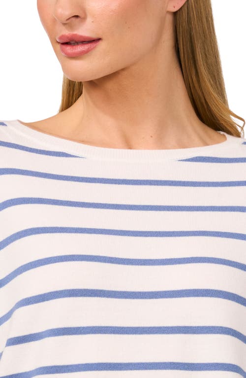 Cece Stripe Crewneck Sweater In Antique White/horizon Blue