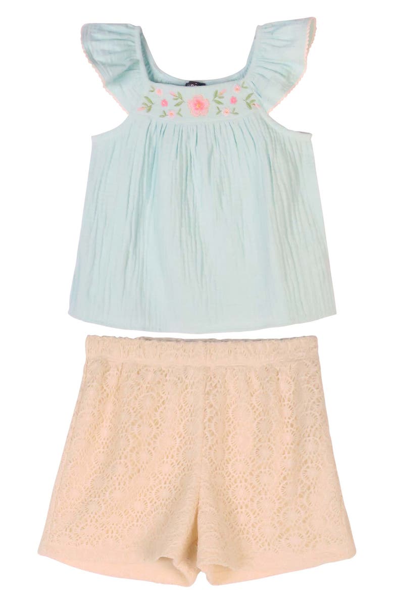 Zunie Kids' Embroidered Gauze Top & Shorts Set, Main, color,