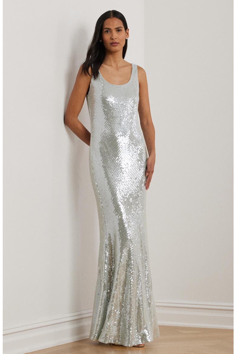 ralph lauren liquid silver dress Lauren Ralph Lauren | Dresses | Ralph Lauren Silver Sequin Full Length Gown  Kx