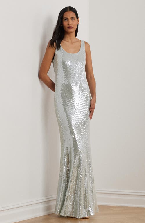 Ralph Lauren Women's Sequined Sleeveless Gown In Aqua Pearl
