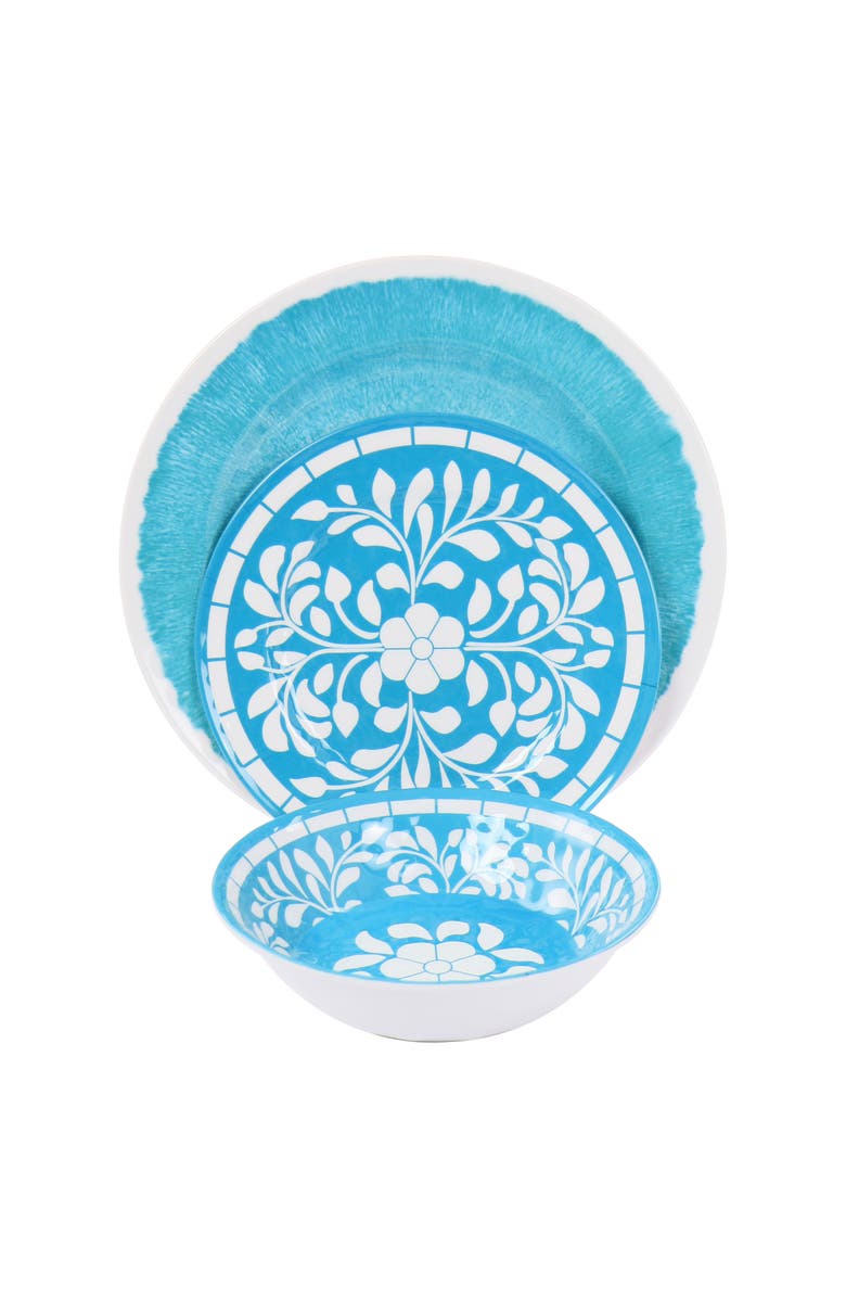 Elama Telly 12 Piece Melamine Dinnerware Set, Alternate, color, Blue