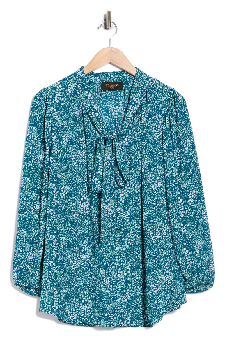 Tie Neck Long Sleeve Top, Alternate, color, BLUE