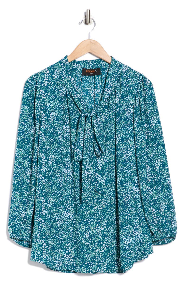 Renee C Tie Neck Long Sleeve Top, Main, color, Blue