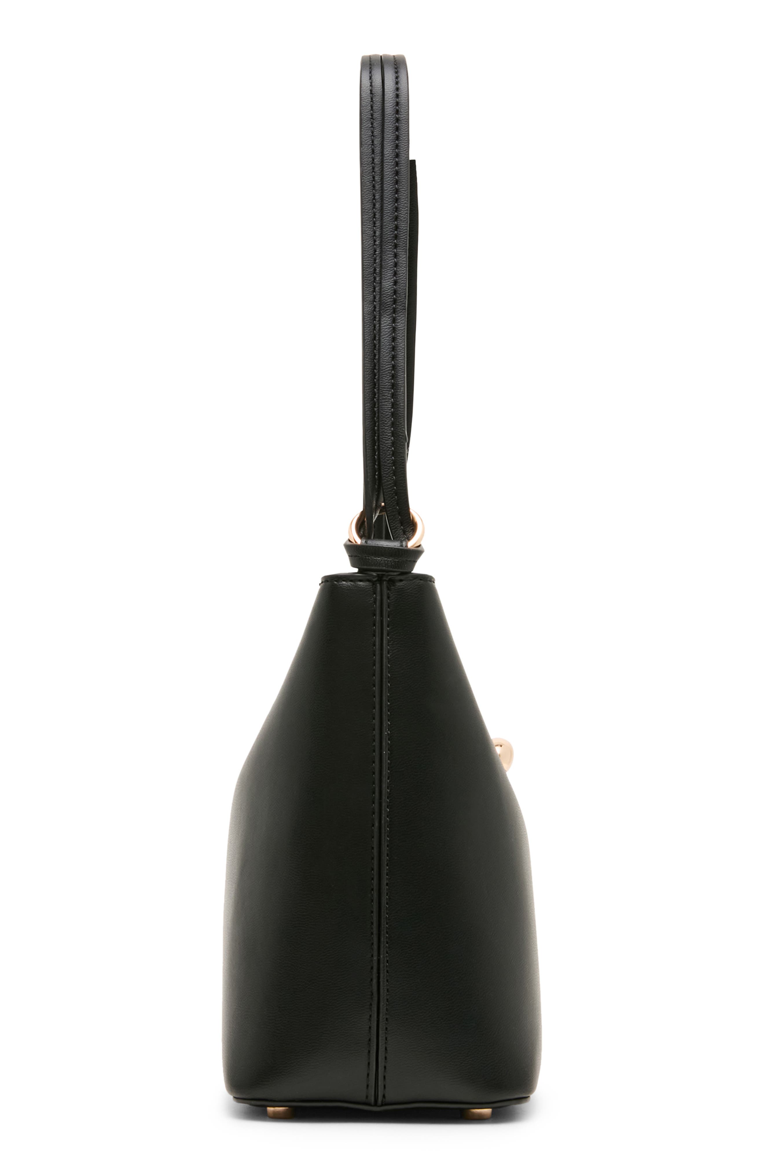 Small Faux Leather Bucket Bag, Alternate, color, BLACK
