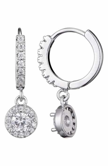 Adornia Cubic Zirconia Halo Drop Huggie Hoop Earrings