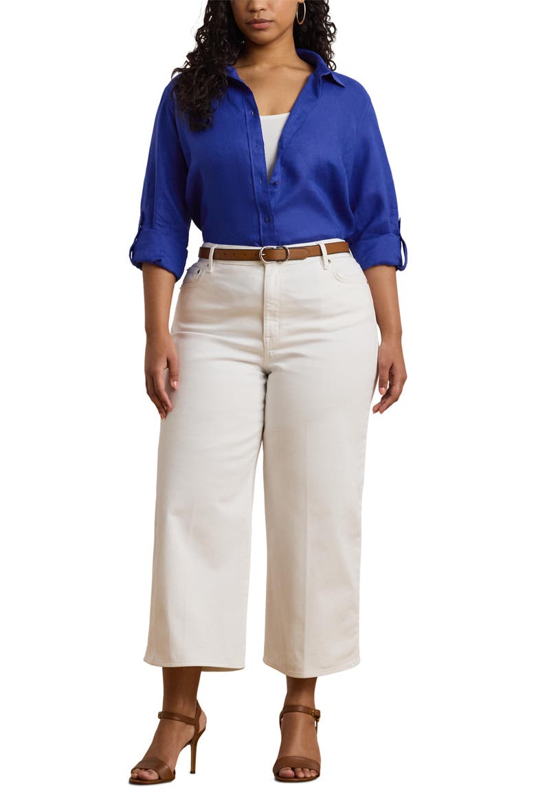 Relaxed Fit Linen Roll Tab Shirt, Alternate, color, NEW SAPPHIRE