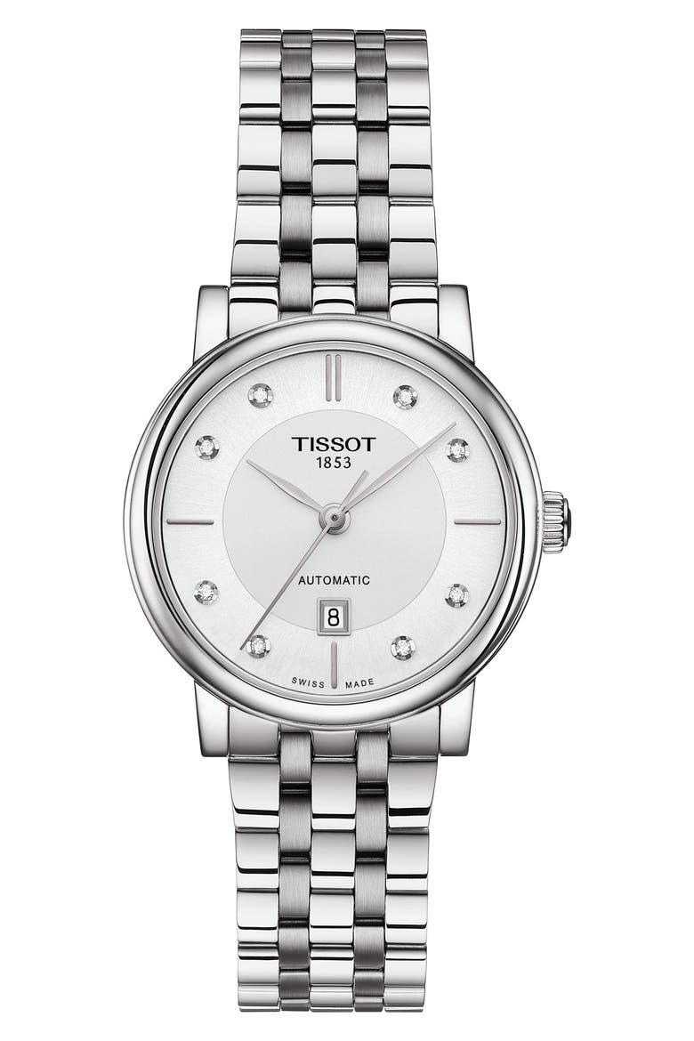 Carson Diamond Bracelet Strap Watch, 30mm, Main, color, SILVER