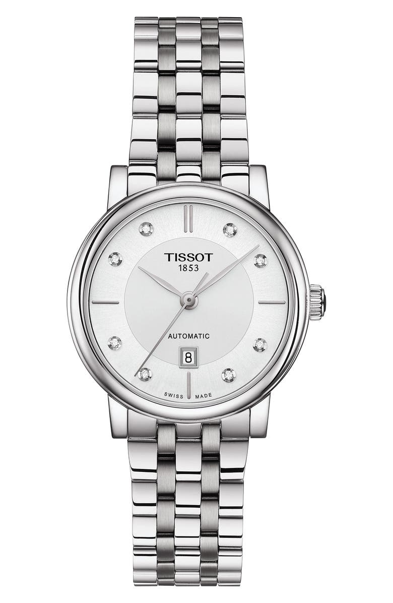 Tissot T-Classic Carson Diamond Bracelet Watch, 30mm, Main, color, Silver