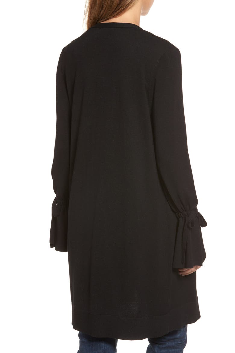 Lightweight Tie Sleeve Cardigan, Alternate, color, BLACK