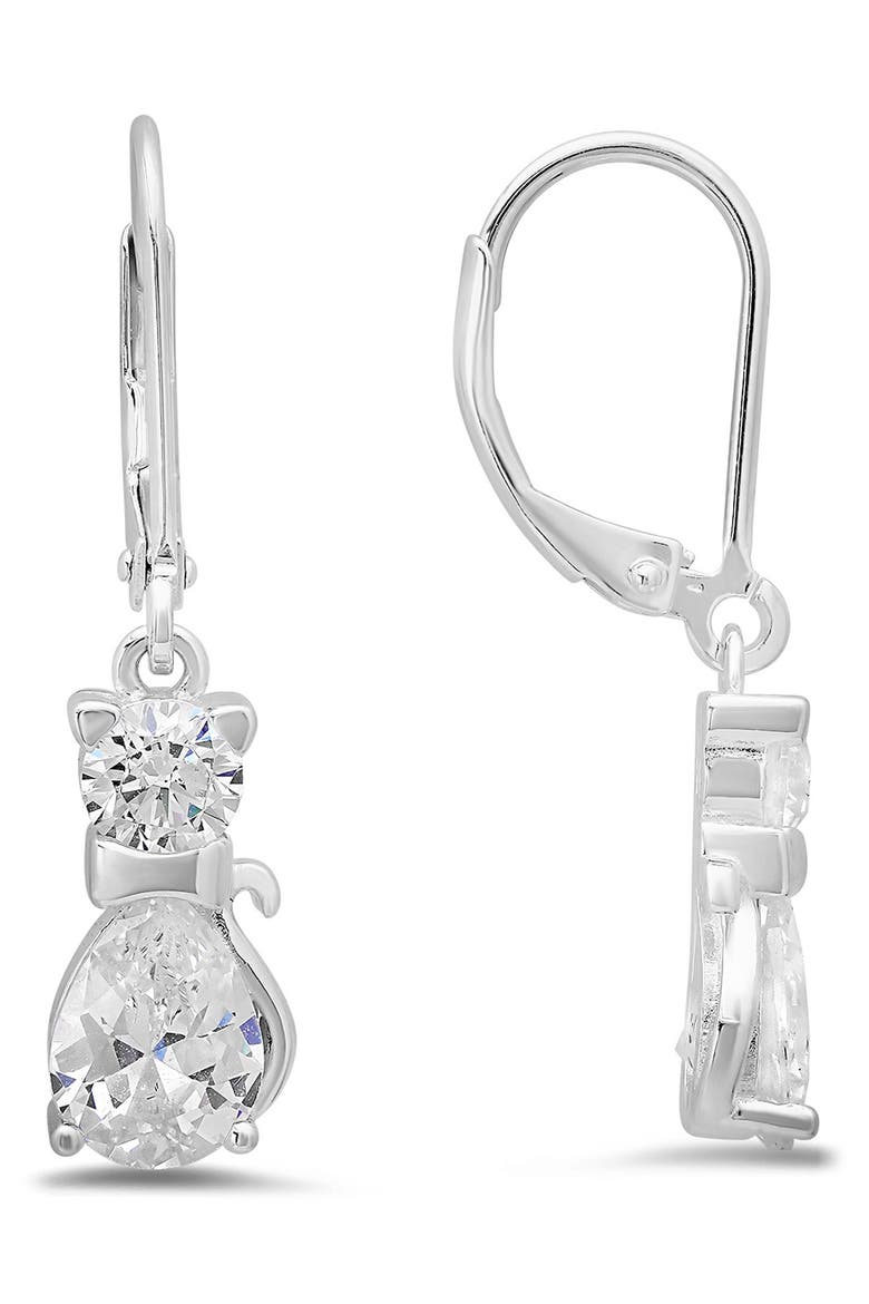 Kitty Cat Drop Earrings, Main, color, SILVER