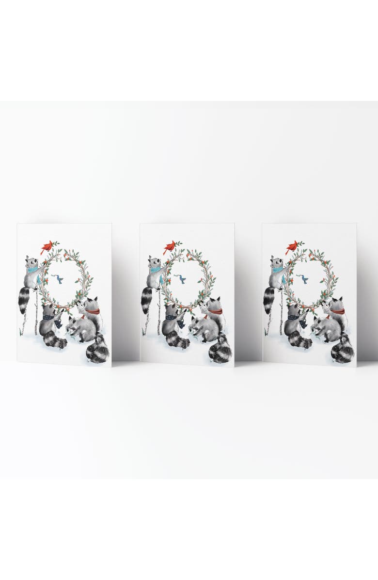 Ramus & Co Winter/Holiday Greeting Card Pack Sets (3 ct) Raccoon Family Wreath, Main, color, Multi-Pack