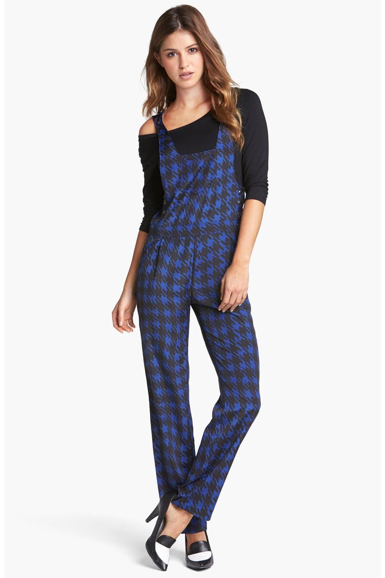 Houndstooth Print Overalls, Main, color, NAVY/ BLACK
