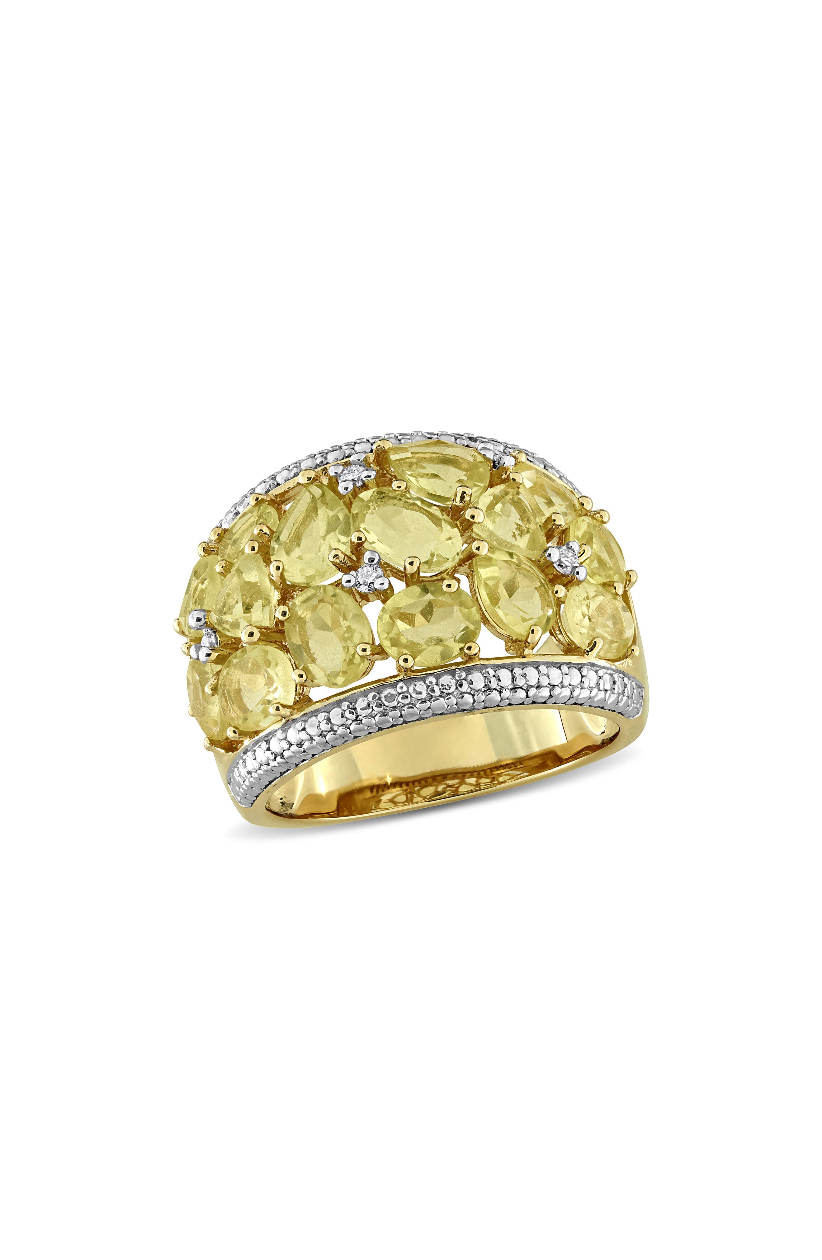 DELMAR Lemon Quartz & Diamond Wide Band Ring
