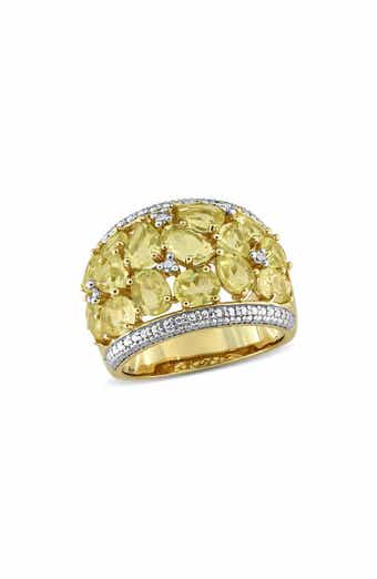 Lemon Quartz & Diamond Wide Band Ring