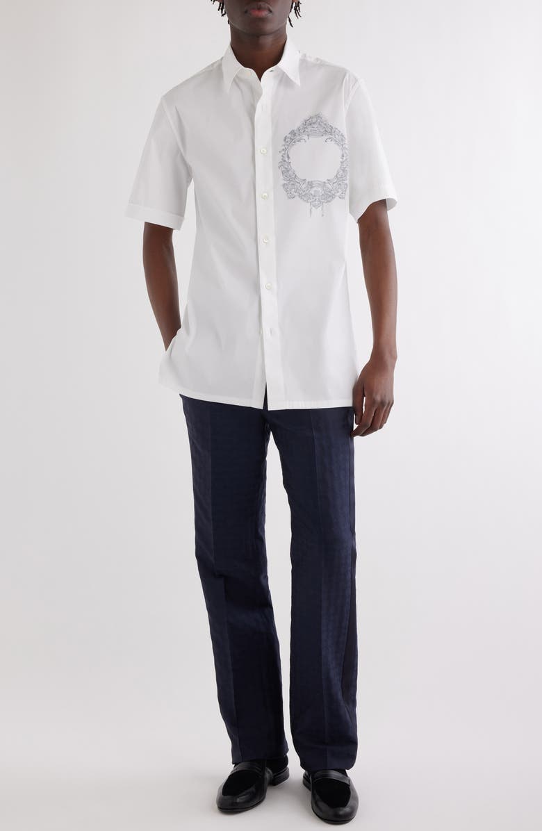 Givenchy Military Short Sleeve Cotton Blend Button-Up Shirt, Alternate, color, White
