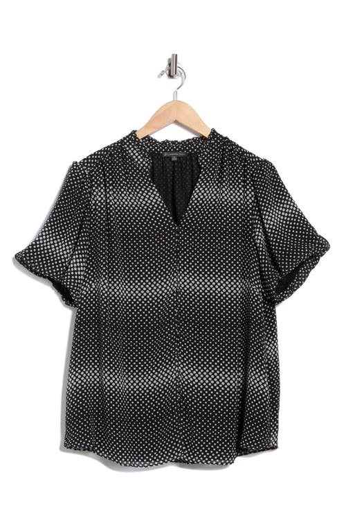 Adrianna Papell Short Sleeve Button-up Top In Black