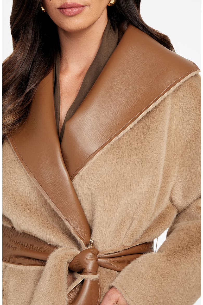 Ines Reversible Faux Leather & Faux Fur Coat, Alternate, color, LIGHT TAUPE