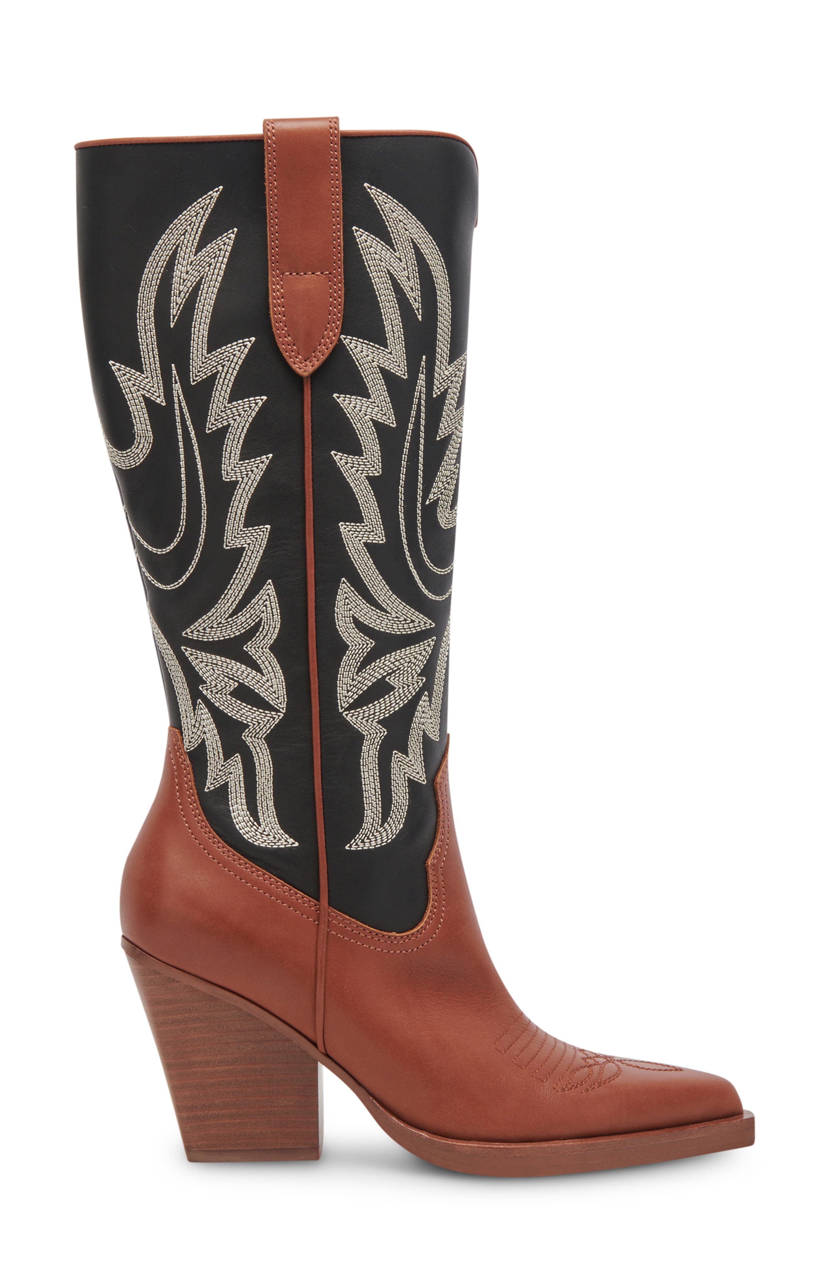 Blanch Knee High Western Boot, Alternate, color, BROWN/BLACK LEATHER