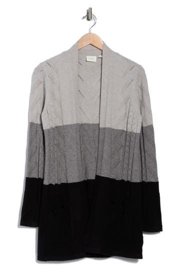Cyrus Colorblock Pointelle Cardigan In Burgundy