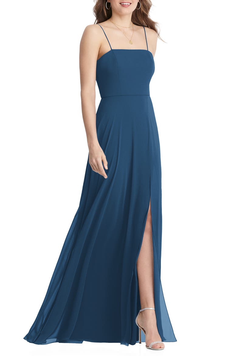 Elliott Square Neck Chiffon Gown, Main, color, DUSK BLUE