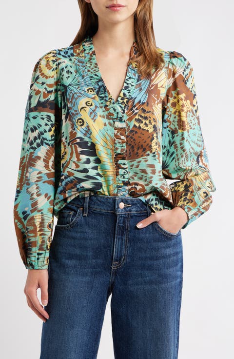 Zalda Ruffle Trim Cotton Button-Up Top