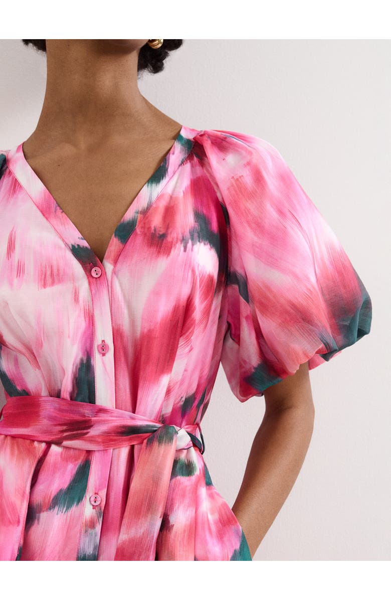 Phase Eight Caterina Puff Sleeve V-Neck Shirt Dress, Alternate, color, Pink