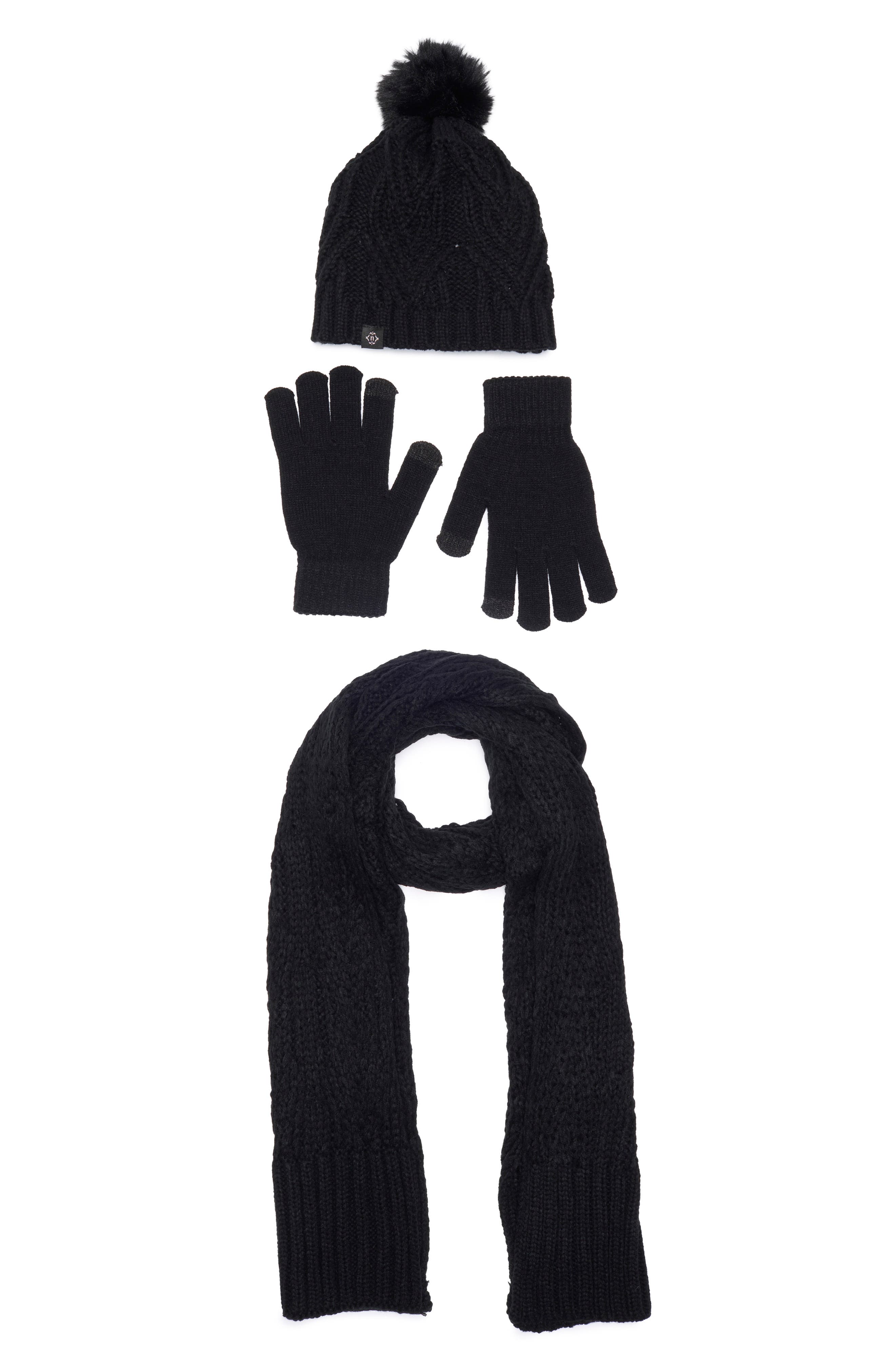 Nanette Lepore 3-Piece Braided Scarf, Beanie & Gloves Set