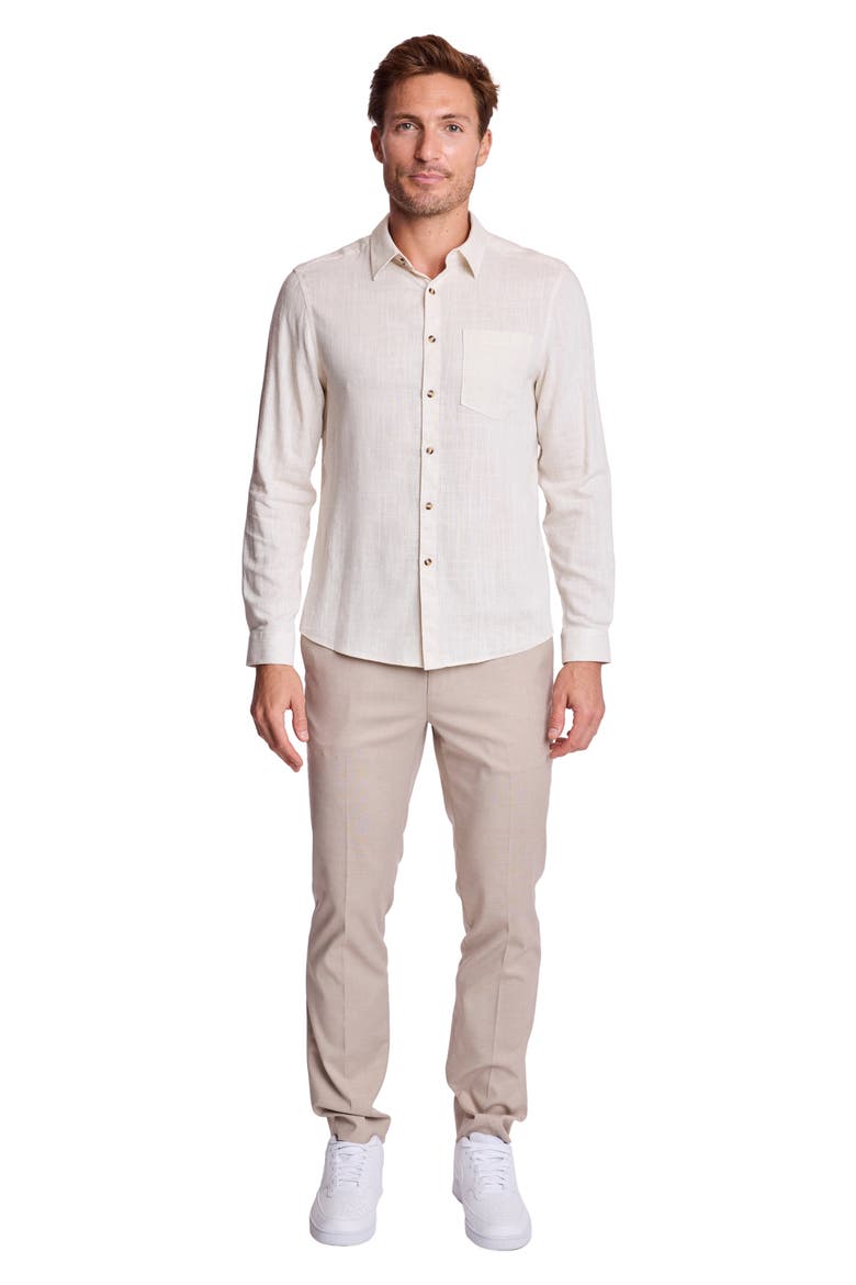 Cabo Trim Fit Linen Blend Button-Up Shirt, Alternate, color, NATURAL BEIGE