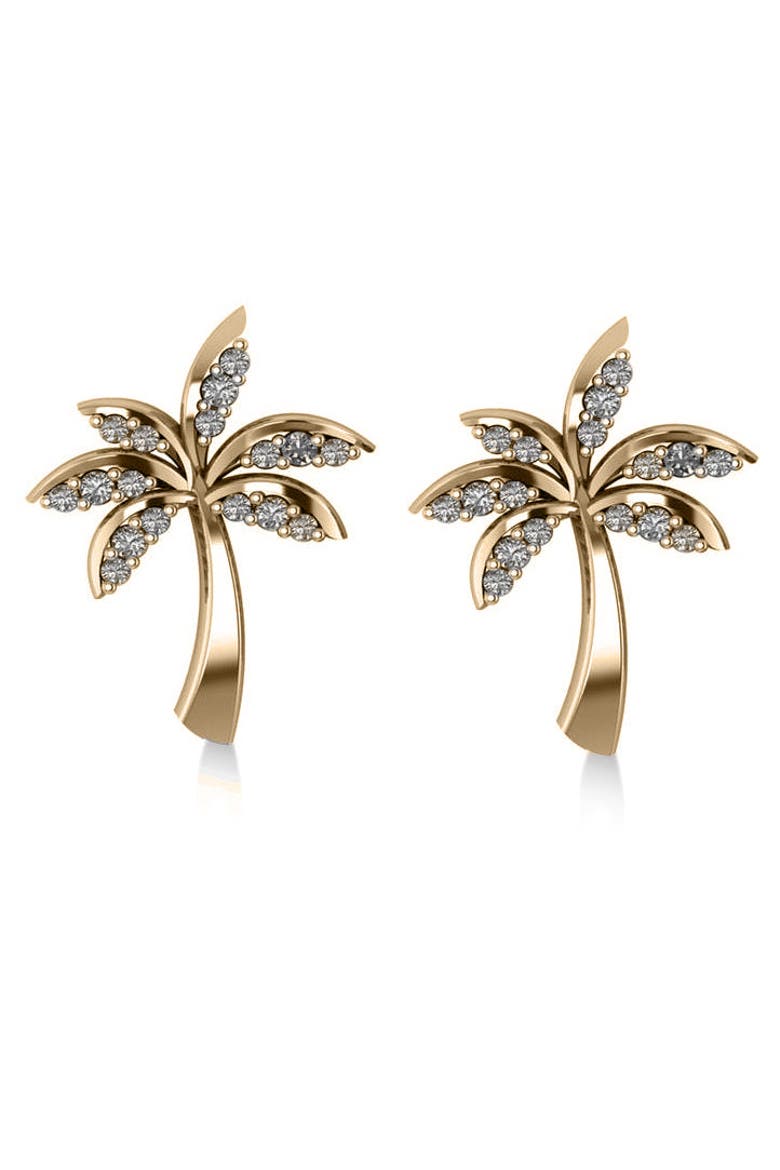 Diamond Palm Tree Summer Earrings 14k, Alternate, color, yellow gold