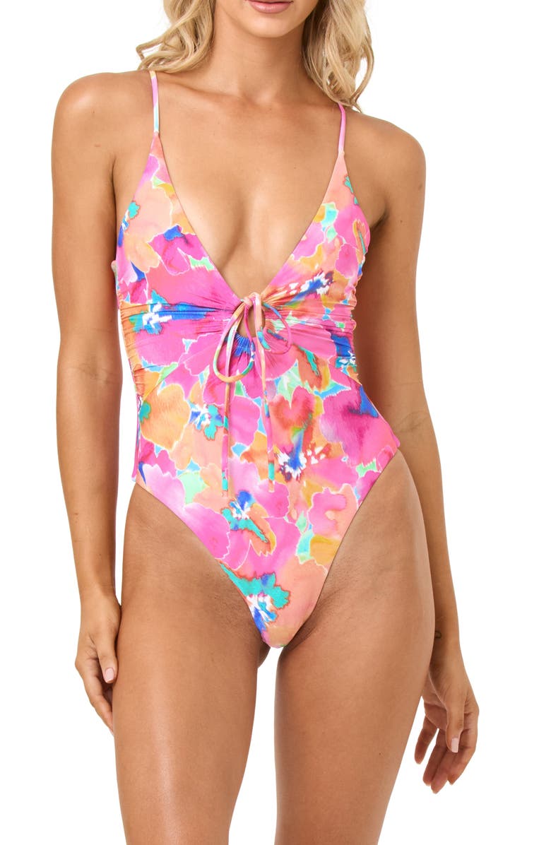 LSPACE Piper Classic Keyhole One-Piece Swimsuit, Main, color, Flower Play