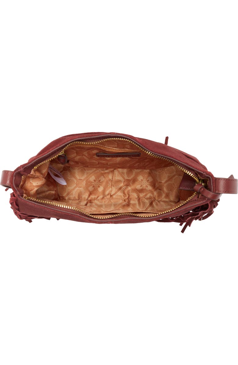 Lucky Brand Bran Nyra Suede Fringe Crossbody Bag, Alternate, color, Red Dahlia