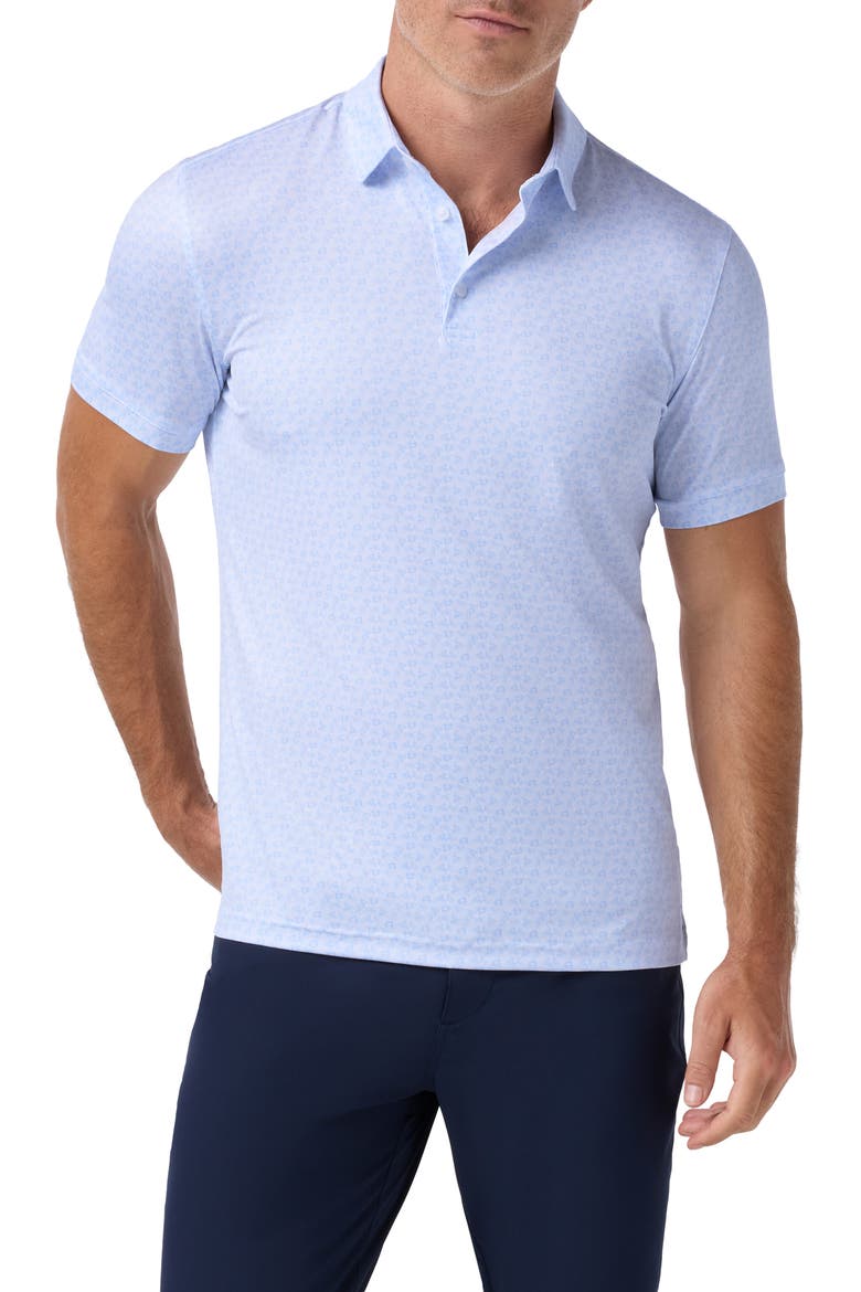 Halyard Trim Fit Short Sleeve Performance Button-Up Shirt, Main, color, CLOUD BLUE SUNDAY SCRIMMAGE