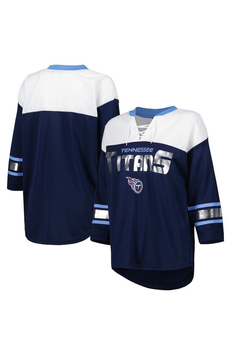 G-III 4HER BY CARL BANKS Women's G-III 4Her by Carl Banks Navy/White Tennessee Titans Double Team 3/4-Sleeve Lace-Up T-Shirt, Main, color, Navy