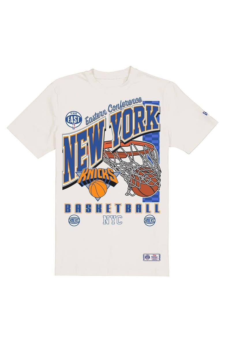 New Era Men's New Era  Cream New York Knicks Oversized City Edition Remix Vintage T-Shirt, Alternate, color, Cream