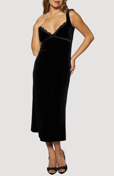 Fiorella Lace Trim Velvet Midi Dress