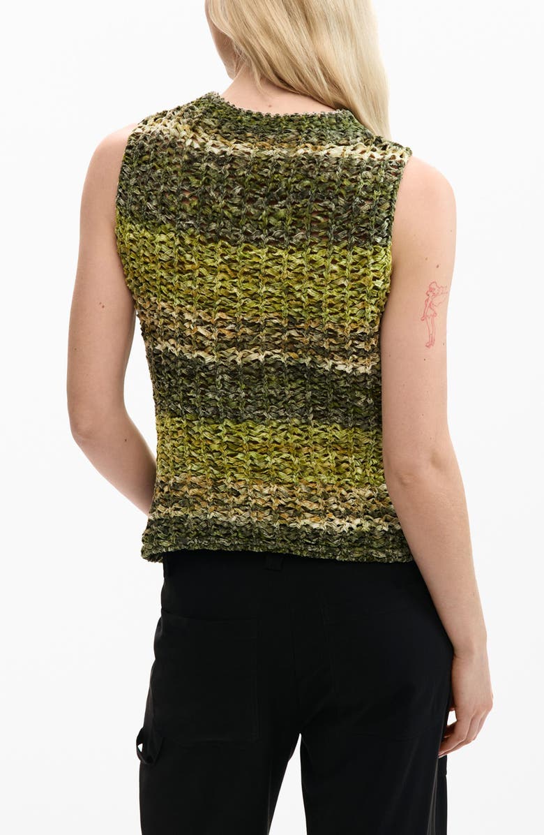 Desigual Stripe Sleeveless Cotton Blend Crochet Sweater, Alternate, color, Green