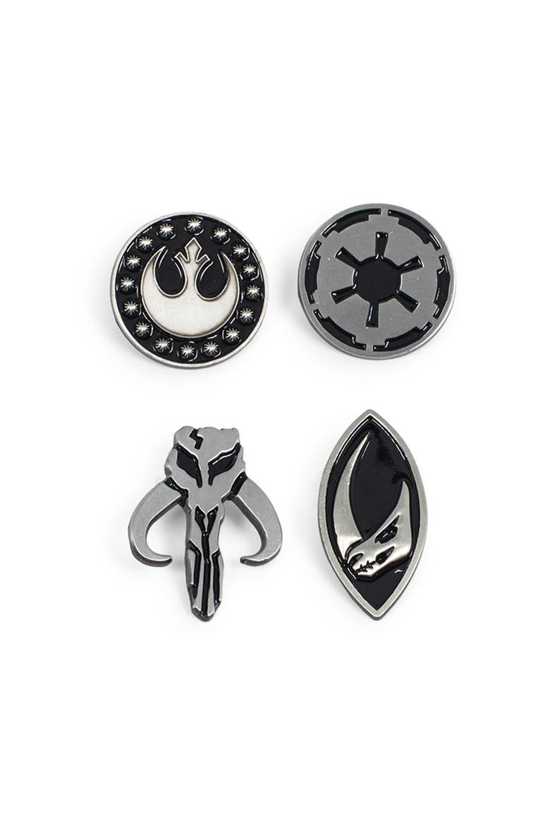 Star Wars The Mandalorian Symbols 4-Piece Enamel Pin Set | Base Metal Pins, Main, color, Silver