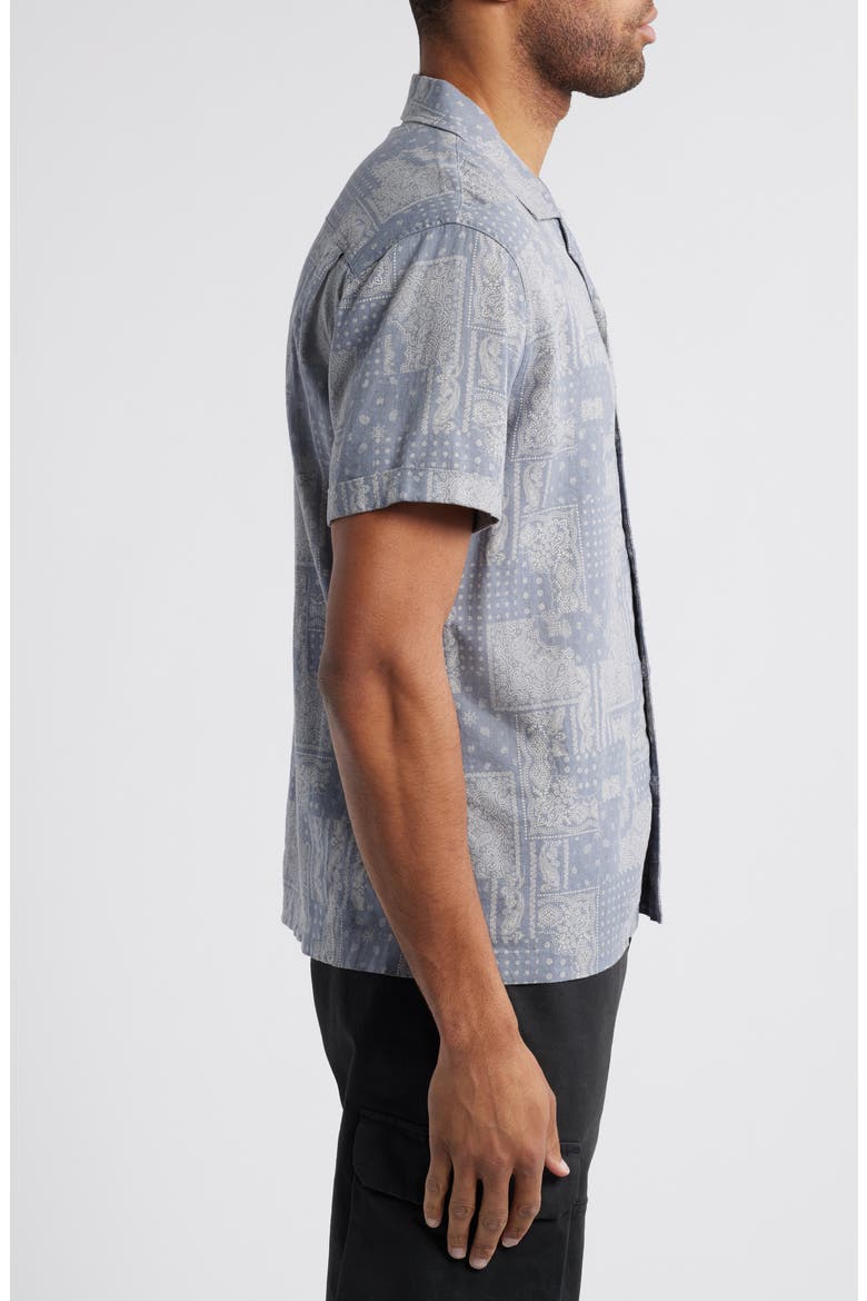Ace Bandana Print Short Sleeve Linen Blend Button-Up Shirt, Alternate, color, PATCHWORK BANDANA