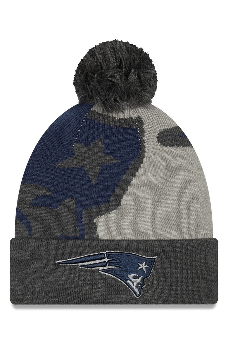 New Era Men's New Era Graphite New England Patriots Logo Whiz Redux Cuffed Knit Hat, Main, color, 