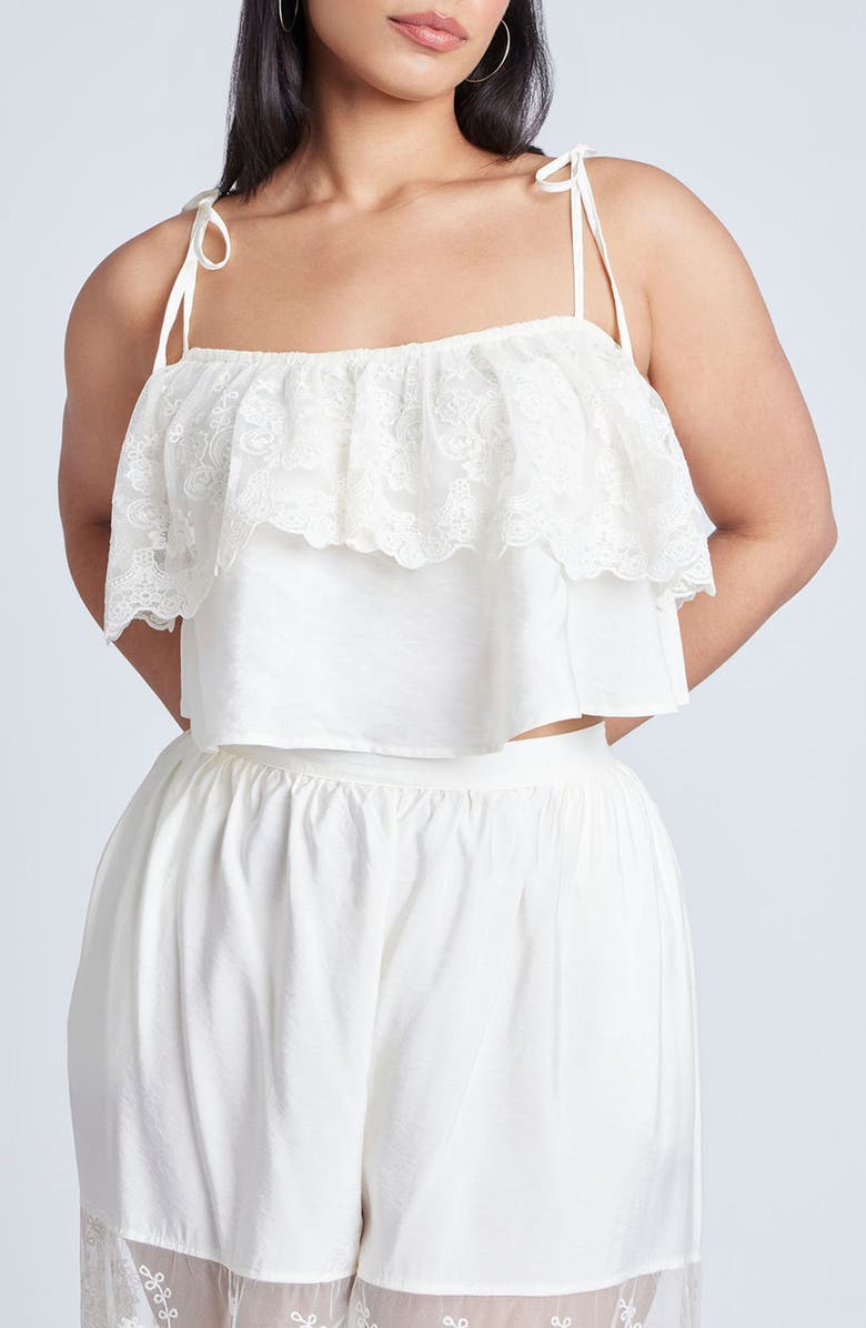ELOQUII Lace Flounce Crop Camisole, Main, color, 
