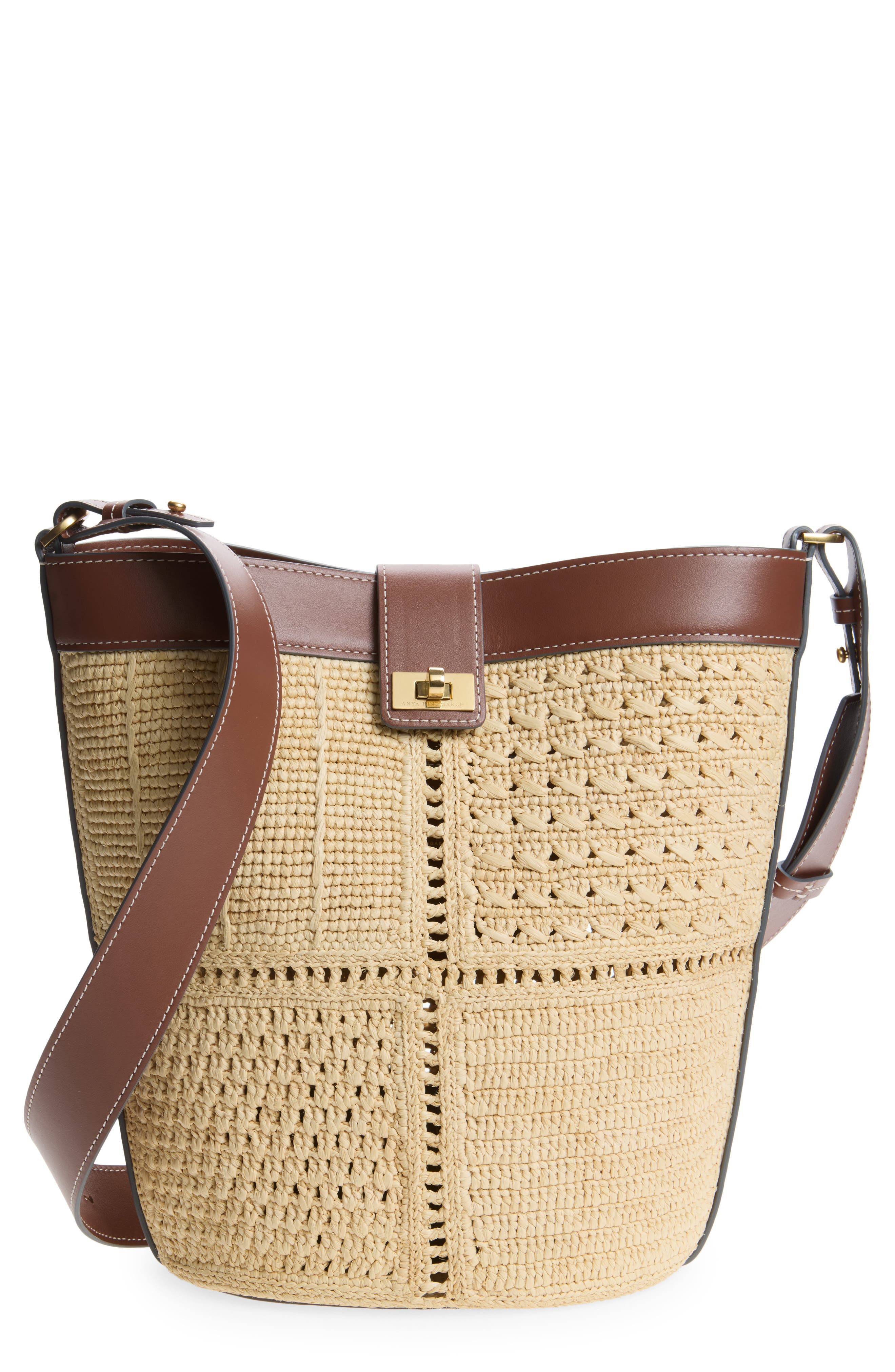 Anya Hindmarch Raffia Patchwork Bucket Bag In Neutral