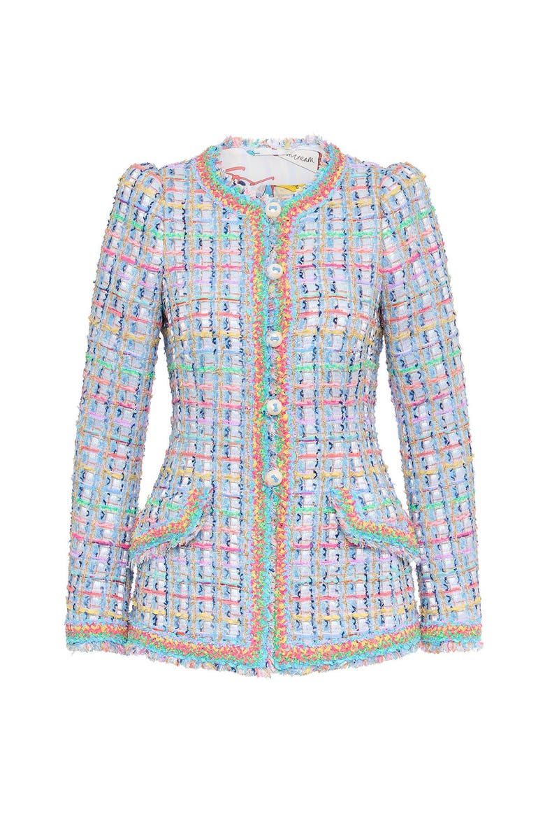 Tweed Jacket With Border, Main, color, Bleu Multicolour