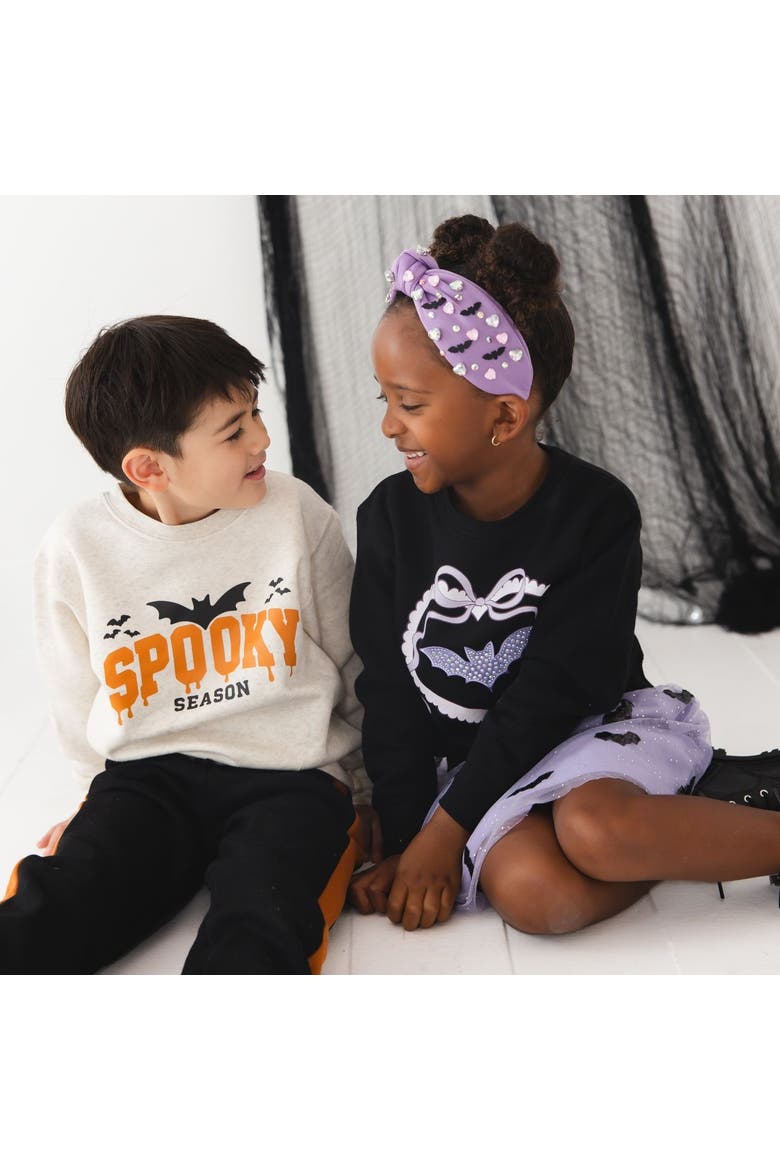Rhinestone Bat Patch Halloween Sweatshirt, Alternate, color, Black
