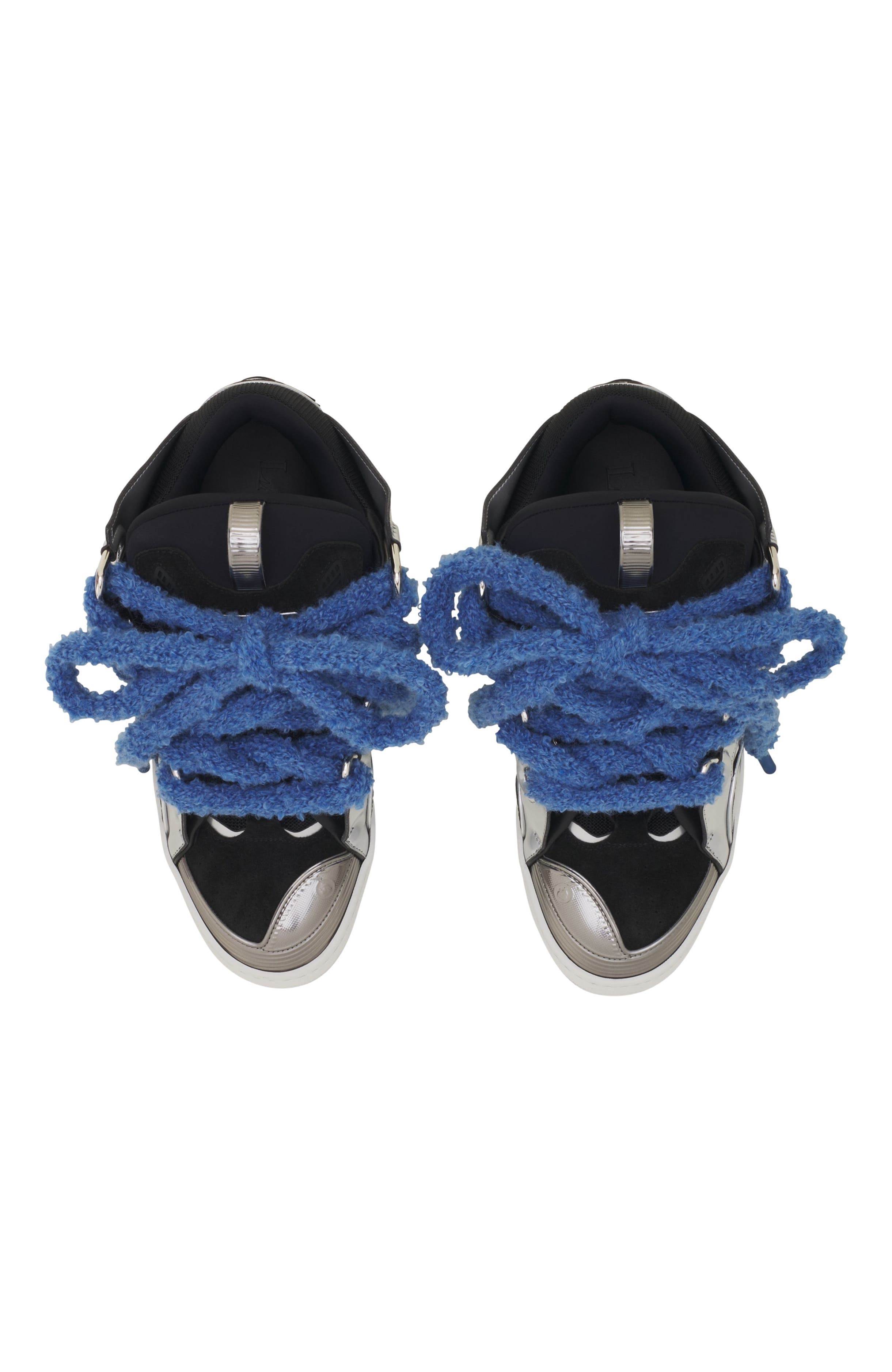 Curb Metallic Leather Sneakers With Mesh Laces, Alternate, color, Silver