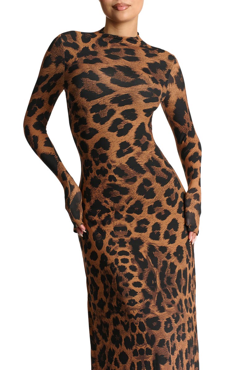 Naked Wardrobe Leopard Print Long Sleeve Maxi Dress, Alternate, color,