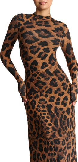 Leopard Print Long Sleeve Maxi Dress