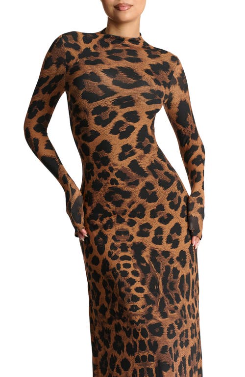 Naked Wardrobe Leopard Print Long Sleeve Maxi Dress In Leopard