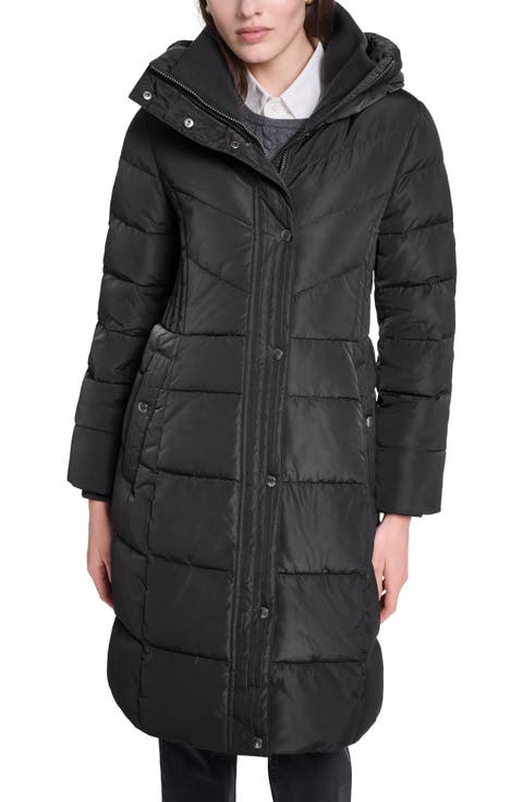 Taffeta Down & Feather Fill Puffer Coat with Stowaway Hood