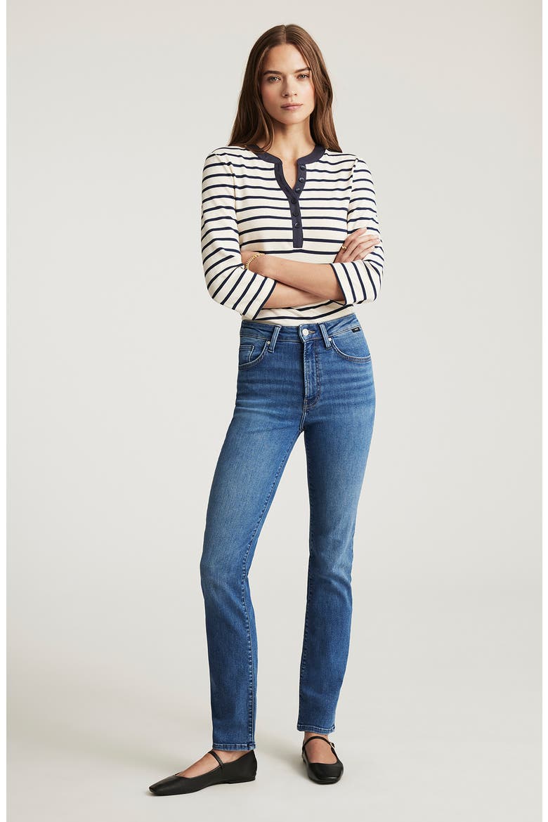 Kendra High Waist Straight Leg Jeans, Alternate, color, MID BRUSHED FLEX BLUE