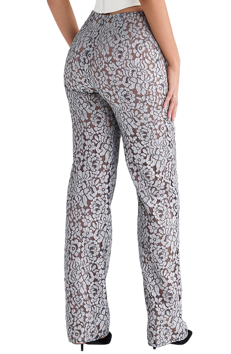 HOUSE OF CB Mara Floral Lace Straight Leg Trousers, Alternate, color, Silver